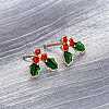 Cubic Zirconia Cherry Stud Earrings with Enamel EJEW-P199-14G-3