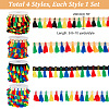 AHADERMAKER 40 Yards 4 Styles Rainbow Color Polyester & Nylon Fringe Tassels Trim Ribbon Sets OCOR-GA0001-64-2