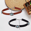 2Pcs 2 Colors Alloy Pave Synthetic Turquoise Oval Imitation Leather Choker Necklaces for Women NJEW-CY0001-06-7
