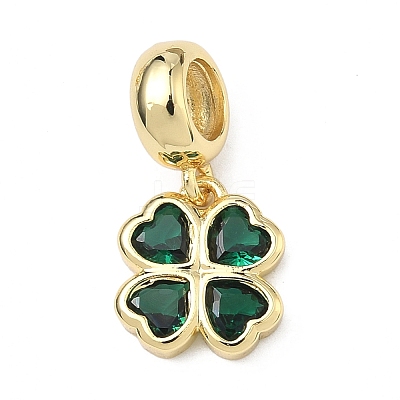Saint Patrick's Day Brass Pave Cubic Zirconia Shamrock European Dangle Charms KK-P345-04G-1