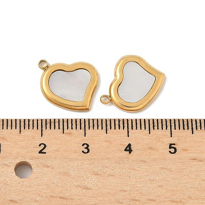 304 Stainless Steel Pave Natural Shell Heart Charms STAS-P394-01G-1