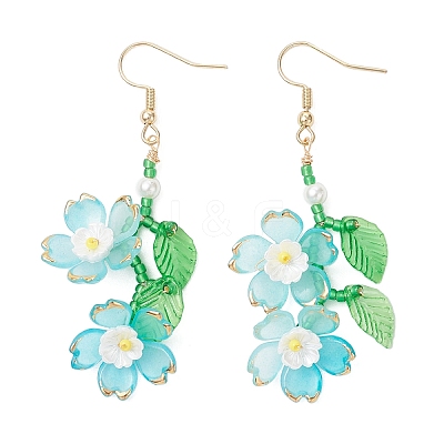 Acrylic Flower Dangle Earrings EJEW-MZ00588-03-1