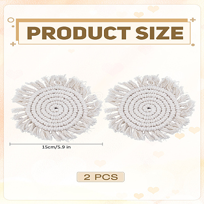 2Pcs Hand-woven Ccotton Thread Cup Mats AJEW-LP0006-37B-1