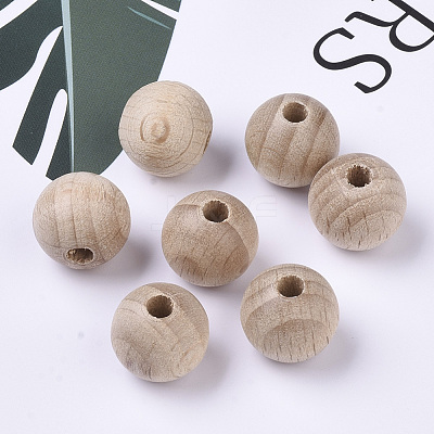 Undyed Natural Beech Wood Beads X-WOOD-T020-01A-1
