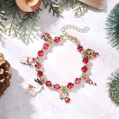 Christmas Alloy Enamel Charm Bracelets BJEW-JB12077-02-1