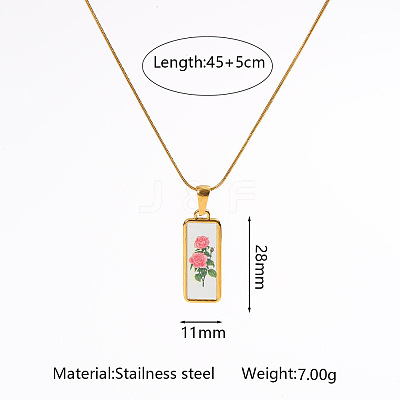 Flower Printed 304 Stainless Steel Geometric Pendant Necklaces for Women WG37CA3-04-1