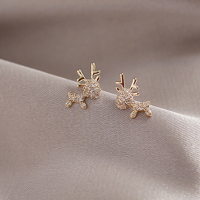 Alloy Crystal Rhinestone Deer Stud Earrings FS-WG0671C-01-1
