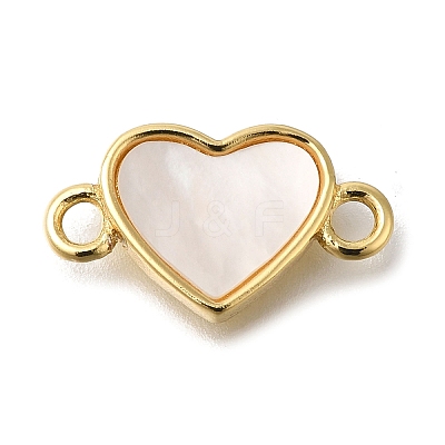 Brass Pave Shell Heart Connector Charms KK-R002-28G-1