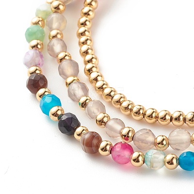 Natural Agate Round Beads Stretch Bracelets BJEW-JB07294-01-1