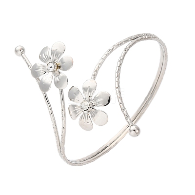Flower Alloy Arm Cuff Bangles for Girl Women AJEW-A063-01E-P-1