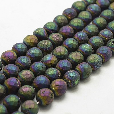 Electroplated Natural Druzy Geode Crystal Beads Strands G-N0253-10mm-02-1