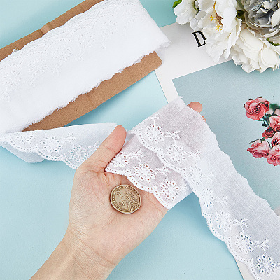 Cotton Hollow Embroidered Lace Trim SRIB-WH0011-052-1