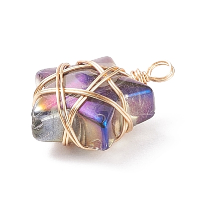 Wire Wrapped Electroplate Glass Charms PALLOY-JF01649-01-1
