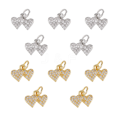 10Pcs 2 Colors Rack Plating Brass & Clear Cubic Zirconia Pendants KK-HS0001-11-1