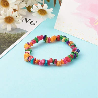 Natural Dyed Chip Shell Beads Stretch Bracelets BJEW-JB06395-02-1