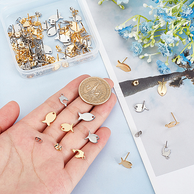 60Pcs 6 Style 304 Stainless Steel Stud Earring Findings STAS-DC0010-21-1