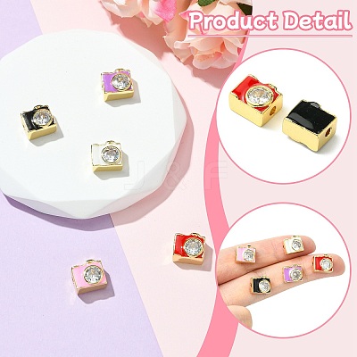 5Pcs 5 Colors Brass Pave Clear Cubic Zirconia Beads KK-CJ0002-80-1
