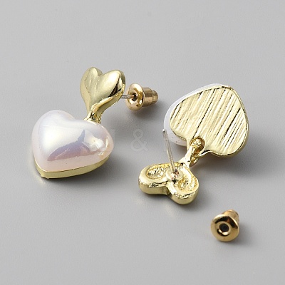 ABS Plastic Pearl Heart Dangle Stud Earrings EJEW-WH0009-49-1