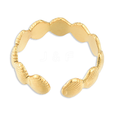 Ion Plating(IP) 304 Stainless Steel Shell Wrap Open Cuff Ring for Women RJEW-N038-100LG-1