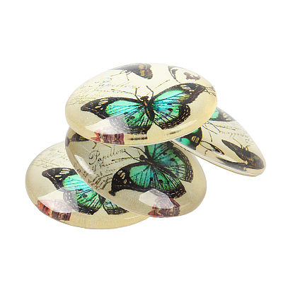Butterfly Printed Glass Half Round/Dome Cabochons GGLA-N004-14mm-C-1