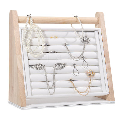Wood & PU Leather Slant Back Ring Organizer Display Stands RDIS-WH0001-40-1