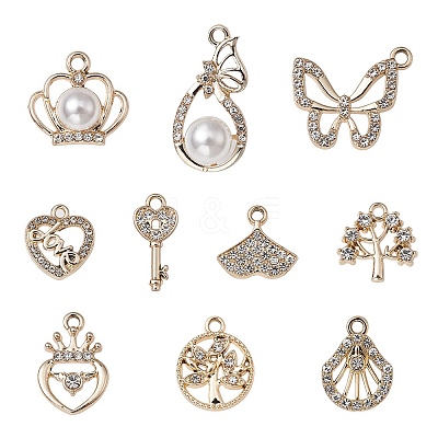 10Pcs 10 Style UV Plating Alloy Pendants ALRI-YW0001-17-1
