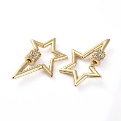 Brass Micro Pave Cubic Zirconia Screw Carabiner Lock Charms ZIRC-G160-63G-01-1