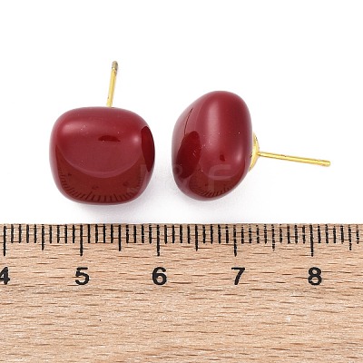 Square Brass & Plastic Stud Earrings for Women EJEW-G425-01G-01-1