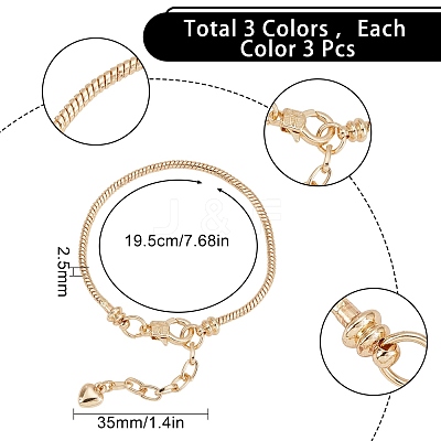 9Pcs 3 Style Brass European Style Bracelet Making MAK-SC0001-14-1