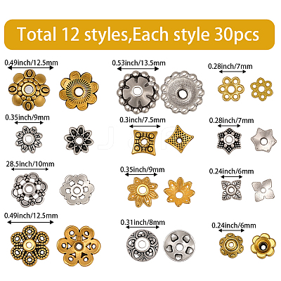 360Pcs 12 Styles Alloy Bead Caps FIND-PA0001-15-1