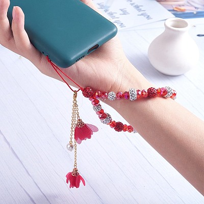 Polymer Clay Rhinestone & Glass Beaded Chain Mobile Strap HJEW-SW00021-02-1