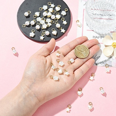 40Pcs 4 Styles Plastic Imitation Pearl Pendants PALLOY-YW00192-1