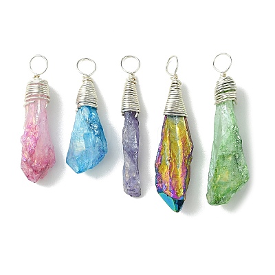 5Pcs Electroplated Natural Quartz Pendants PALLOY-JF03162-1