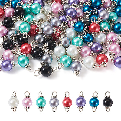 100Pcs 8 Colors Glass Pearl Round Bead Connector Charms FIND-YS0001-21-1