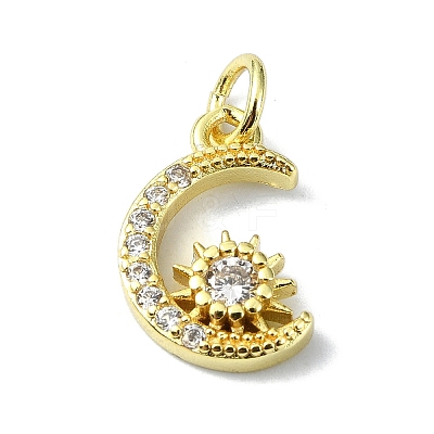 Moon Theme Brass Micro Pave Clear Cubic Zirconia Charms KK-H475-57G-02-1