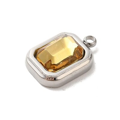 304 Stainless Steel Glass Pendants STAS-L022-062P-05-1