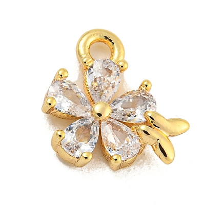 Brass Micro Pave Clear Cubic Zirconia Pendants KK-U015-10G-1