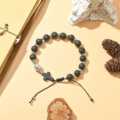 3Pcs 3 Style Gemstone Round & Cross Braided Bead Bracelets BJEW-TA00321-1