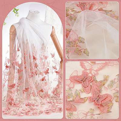 Polyester Embroidery Butterfly Flower Fabric SENE-WH0003-52-1