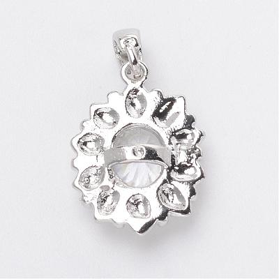 Flower Brass Cubic Zirconia Pendants ZIRC-F023-03-1