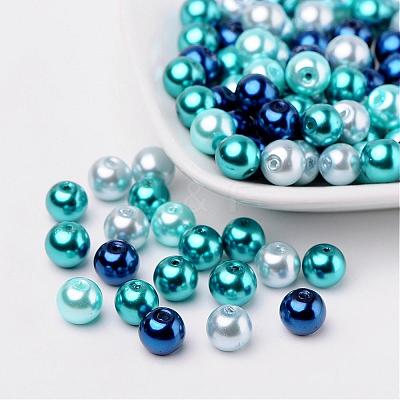 Carribean Blue Mix Pearlized Glass Pearl Beads HY-X006-8mm-03-1