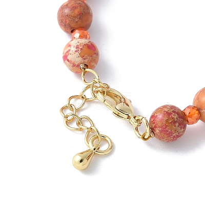 Cubic Zirconia & Natural Dyed Round Imperial Jasper Beaded Bracelet Making KK-F892-23G-1