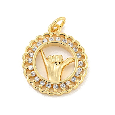 Brass Micro Pave Clear Cubic Zirconia Pendants KK-U007-01G-08-1