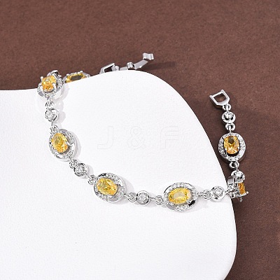 Oval Brass Micro Pave Cubic Zirconia Link Chain Bracelets for Women BJEW-D387-04P-04-1