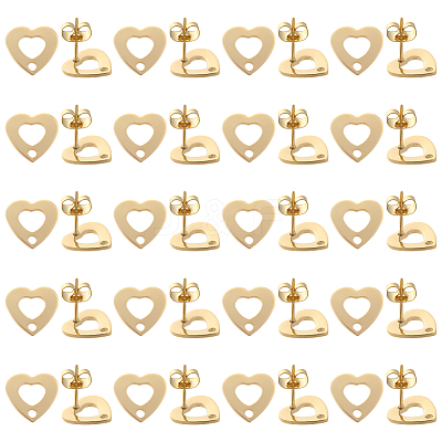 40Pcs 201 Stainless Steel Stud Earring Findings STAS-SC0005-31-1