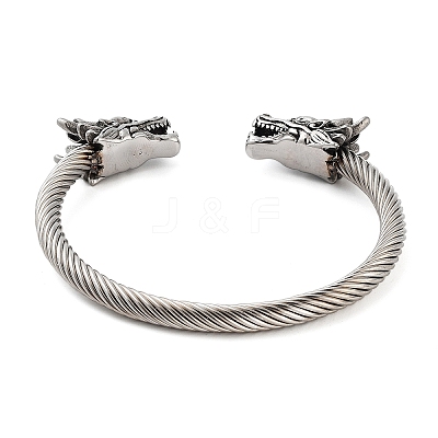 Dragon Head 304 Stainless Steel Open Cuff Bangles for Women BJEW-E094-23AS-1