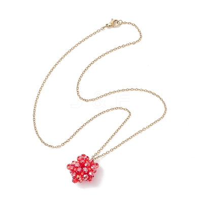 Handmade Glass Seed Beaded Star Pendant 304 Stainless Steel Cable Chain Necklaces for Women NJEW-MZ00118-02-1