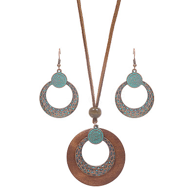Bohemian Alloy & Wood Pendant Necklaces & Dangle Earrings Sets WG8FC17-03-1