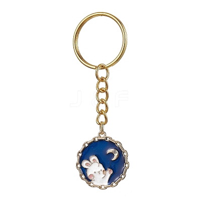 Flat Round with Rabbit Alloy Enamel Pendant Keychain KEYC-JKC00623-02-1