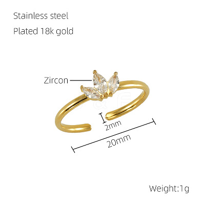 304 Stainless Steel Micro Pave Clear Cubic Zirconia Cuff Rings for Women FS-WGE9F4E-02-1